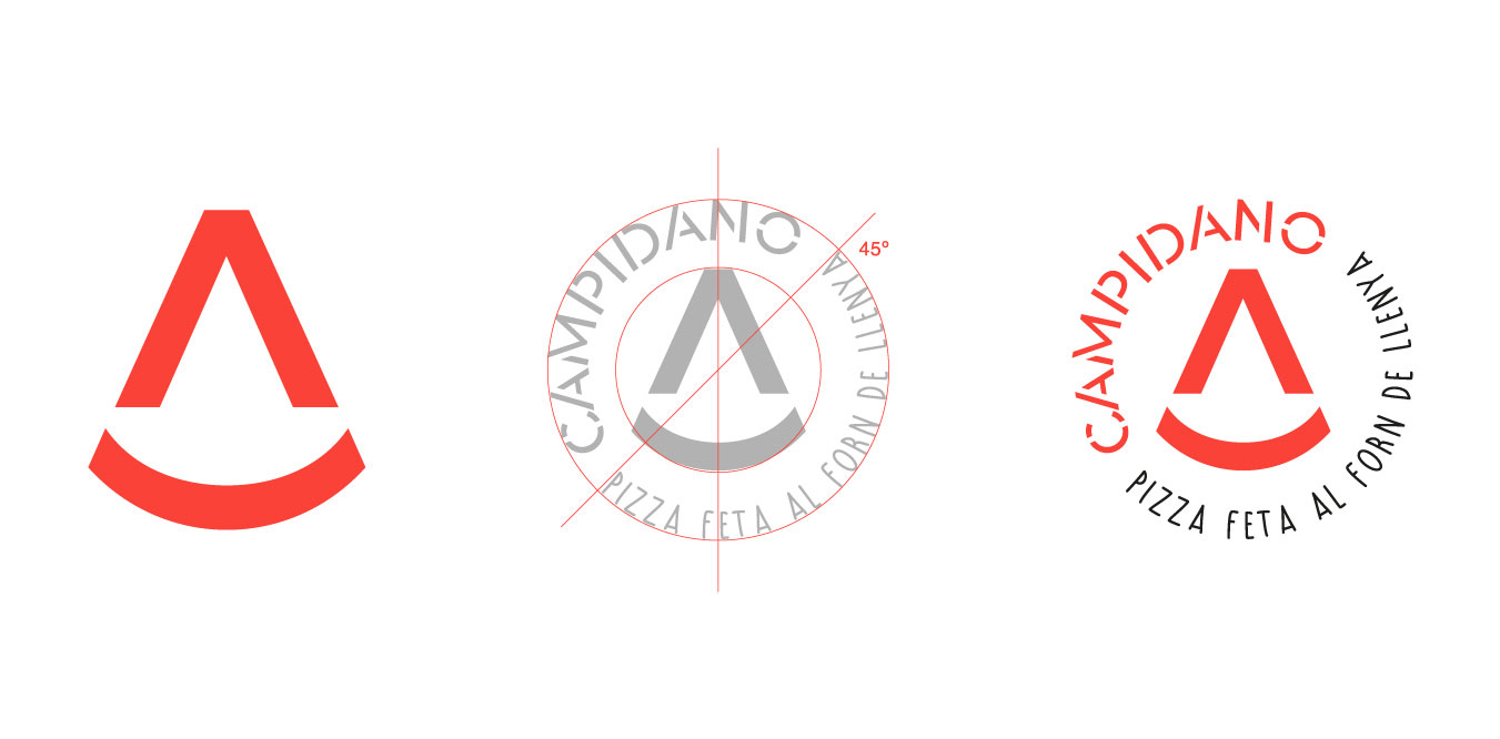 Disseny i construcció del logotip circular de la Pizzeria Campidano.