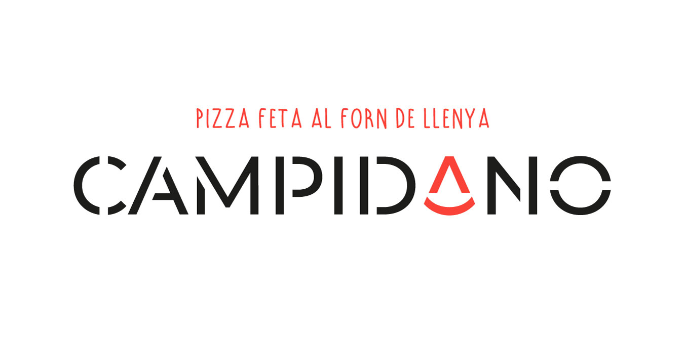 Disseny del logotip per a la Pizzeria Campidano inspirat en els colors de la bandera de Sardenya.